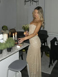 Sheath Sweetheart Sequin Floor Length Champagne Evening Dress Prom Dresses SD1722 HZ0628