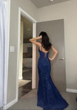 Sheath Spaghetti Straps Royal Blue Slit Long Evening Dress Prom Dresses SD1725 HZ0628