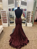 Sheath Spaghetti Straps Sequin Backless Long Evening Dress Prom Dresses SD1730