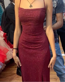 Sheath Spaghetti Straps Burgundy Slit Long Evening Dress Prom Dresses SD1731 HZ0628