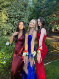 Sheath Straps Burgundy Slit Long Evening Dress Prom Dresses SD1734