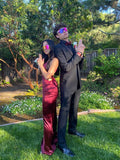 Sheath Straps Burgundy Slit Long Evening Dress Prom Dresses SD1734