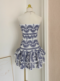 Sheath Strapless Blue Lace Vacation Dress Short Birthday Dresses SD173