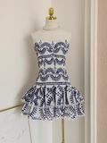 Sheath Strapless Blue Lace Vacation Dress Short Birthday Dresses SD173
