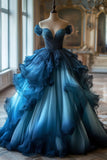 Light Off The Shoulder Tulle Blue Party Dress Prom Dress Evening Dress SD1756 HZ0628