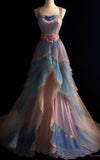 Ball Gown Straps Layers Ombre Pink Party Dress Long Prom Dresses Evening Dress SD1765