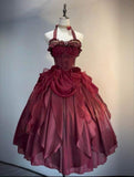 Ball Gown Halter Burgundy Party Dress Prom Dresses Evening Dress SD1766