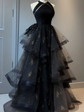 Ball Gown Scoop Neckline Black Tulle Party Dress Prom Dresses Evening Dress SD1767 HZ0628