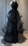 Ball Gown Scoop Neckline Black Tulle Party Dress Prom Dresses Evening Dress SD1767 HZ0628