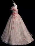 Ball Gown Off The Shoulder Pink Lace Party Dress Long Prom Dress Evening Dresses SD1772 HZ0628