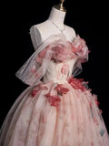 Ball Gown Off The Shoulder Pink Lace Party Dress Long Prom Dress Evening Dresses SD1772 HZ0628