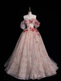 Ball Gown Off The Shoulder Pink Lace Party Dress Long Prom Dress Evening Dresses SD1772 HZ0628