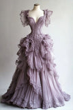 Ball Gown Sweetheart Layers Lilac Tulle Party Dress Long Prom Dresses Evening Dress SD1782 HZ0628