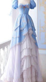 Ball Gown Sweetheart Layers Blue Party Dress Long Prom Dresses Evening Dress SD1786