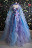 Ball Gown Sweetheart Lace Layers Evening Dress Prom Dresses With Cape SD1794 HZ0628