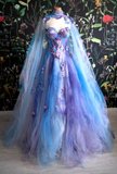 Ball Gown Sweetheart Lace Layers Evening Dress Prom Dresses With Cape SD1794 HZ0628