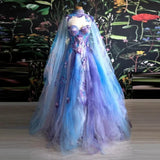 Ball Gown Sweetheart Lace Layers Evening Dress Prom Dresses With Cape SD1794 HZ0628