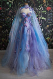 Ball Gown Sweetheart Lace Layers Evening Dress Prom Dresses With Cape SD1794 HZ0628
