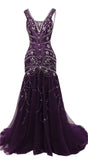 Mermaid Straps Sleeveless Floor Length Long Beads Evening Dress Prom Dresses SD1796