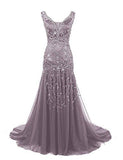 Mermaid Straps Sleeveless Floor Length Long Beads Evening Dress Prom Dresses SD1796