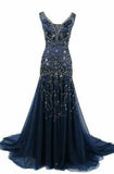 Mermaid Straps Sleeveless Floor Length Long Beads Evening Dress Prom Dresses SD1796