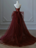 Mermaid Strapless Burgundy Floor Length Evening Dress Sequin Prom Dresses SD1798