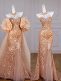 Mermaid Off The Shoulder Slit Sequin Long Party Dress Prom Dresses SD1815 HZ0628