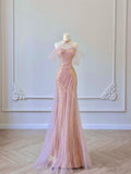 Mermaid Halter Pink Sequin Long Prom Dress Evening Dress Formal Dress SD1819 HZ0628