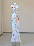 Mermaid Straps Chiffon Floral Evening Gowns Long Prom Dresses SD1825 HZ0628