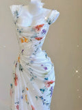 Mermaid Straps Chiffon Floral Evening Gowns Long Prom Dresses SD1825 HZ0628
