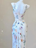 Mermaid Straps Chiffon Floral Evening Gowns Long Prom Dresses SD1825 HZ0628
