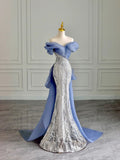 Mermaid Off The Shoulder Blue Sequin Long Party Dress Prom Dresses SD1826