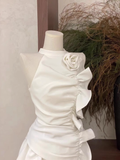 2 Pieces Halter Ruffled White Women's Short Vacation Dresses SD182