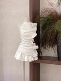 2 Pieces Halter Ruffled White Women's Short Vacation Dresses SD182