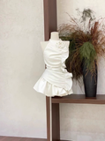 2 Pieces Halter Ruffled White Women's Short Vacation Dresses SD182