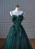 Ball Gown Strapless Green Tulle Long Evening Gowns Prom Dresses SD1830 HZ0628