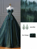 Ball Gown Strapless Green Tulle Long Evening Gowns Prom Dresses SD1830 HZ0628