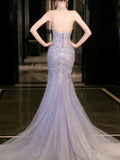 Mermaid High Neckline Tulle Lilac Beads Long Party Dress Prom Dresses SD1839