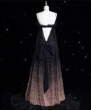 A line Spaghetti Straps Sequin Brown Long Evening Dress Prom Dresses SD1839