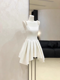 A line Spaghetti Straps Ruffled White Women's Short Vacation Dresses SD183