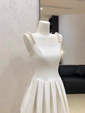 A line Spaghetti Straps Ruffled White Women's Short Vacation Dresses SD183
