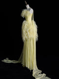 A line Off The Shoulder Yellow Chiffon Party Dress Long Prom Dress Evening Dresses SD1840 HZ0628