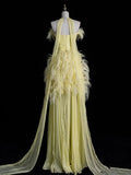 A line Off The Shoulder Yellow Chiffon Party Dress Long Prom Dress Evening Dresses SD1840 HZ0628