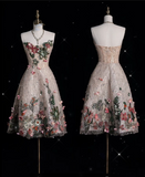A Line Sweetheart Lace Floral Short Evening Dress Prom Dresses SD1846