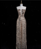 A line Spaghetti Straps Sequin Long Evening Dress Prom Dresses SD1850