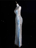 Mermaid Straps Sequin Blue Party Dress Long Prom Dress Evening Dresses With Tassel SD1857