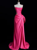 Mermaid Strapless Pink Satin Party Dress Long Prom Dress Evening Dresses SD1852