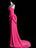 Mermaid Strapless Pink Satin Party Dress Long Prom Dress Evening Dresses SD1852