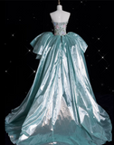 Mermaid Sweetheart Satin Blue Party Dress Long Prom Dress Evening Dresses SD1859 HZ0628