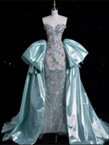 Mermaid Sweetheart Satin Blue Party Dress Long Prom Dress Evening Dresses SD1859 HZ0628